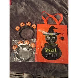 Halloween Bundle – 2 Light-Up Pumpkin Headbands + Trick-or-Treat Tote
